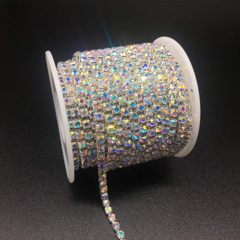 Dowarm Rhinestone Chain Roll - 10 Yards Crystal Rhinestones, Close Chain, Sew On Trim (Crystal AB, SS16 4MM) - Image 1